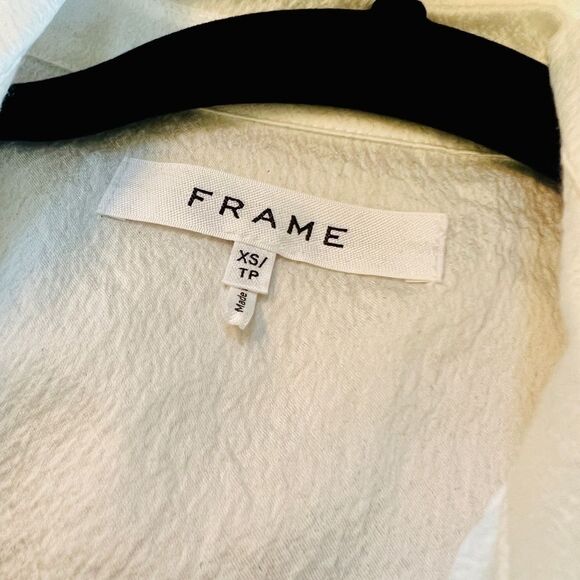 FRAME DENIM Ruched Body Button Down Rolled Sleeve Blouse White - Picture 4 of 4